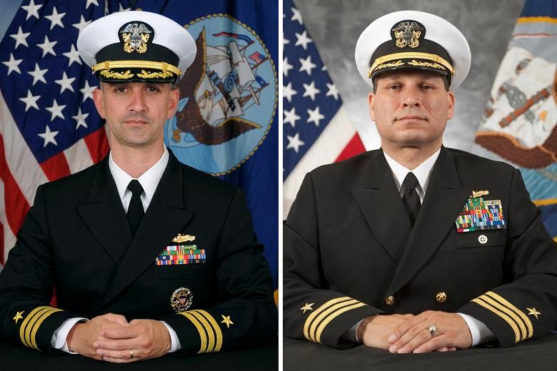The USS John S. McCain's captain, Commander A. Sanchez (left), and his executive officer, Commander J. Sanchez, have been reassigned to other duties in Japan, where the Seventh Fleet is headquartered.
