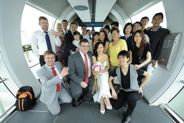 Mr Geoffery Cassidy and Ms Miranda Tang at their marriage solemnisation in 2011. The remaining shareholders of Zetta Jet have filed a lawsuit against Mr Cassidy, Ms Tang and Singapore-based Asia Aviation Holdings, of which the couple are both directo