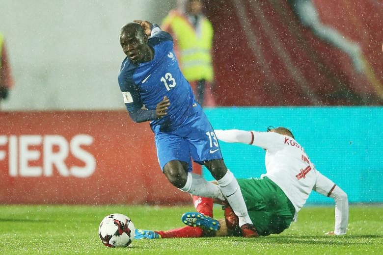 France's N'Golo Kante winning the ball from Bulgaria's Georgi Kostadinov during their World Cup qualifier last Saturday. The Chelsea dynamo suffered a hamstring injury during the 1-0 away win.