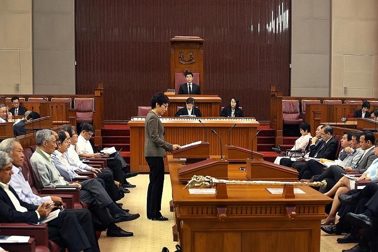 Mr Tan (in the Speaker’s chair at the back) at his first sitting as Singapore’s 10th Speaker of Parliament on Sept 11. In his inaugural speech, Mr Tan said he wants to facilitate good, free-flowing debate where the desired outcome is better policies and l