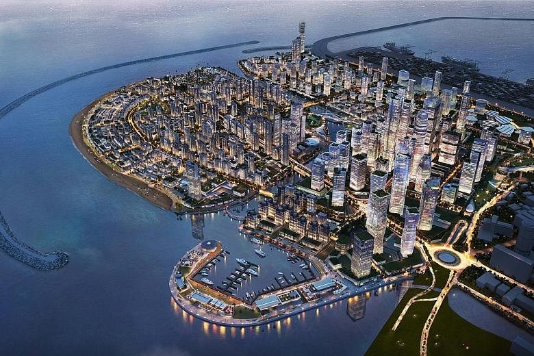 Top and above: Artist's impressions of the future Colombo Port City development on reclaimed land that will reshape the city centre. Once completed, the US$1.4 billion (S$1.89 billion) Chinese-funded project will cover 269ha and include a financial c
