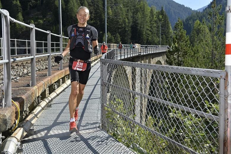 Life and sports coach David Tay running the Swiss Alpine Marathon in Davos, Switzerland, on July 29 this year. He managed to finish within the cut-off time of 13 hours for the 78km ultra race.