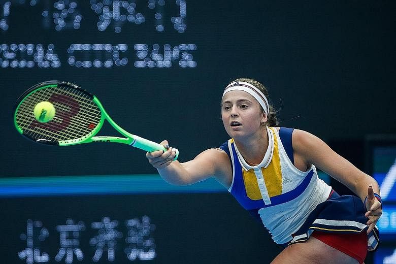 Jelena Ostapenko returning during her loss to world No. 1 Simona Halep in the China Open semi-finals in Beijing this month. The 20-year-old reigning French Open champion from Latvia was a professional ballroom dancer for seven years. This will be her