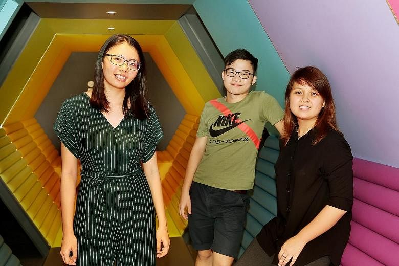 Alumni from the pioneer batch of the School of Science and Technology, Singapore: (from left) NUS law student Khit Sue Lun, Ngee Ann Polytechnic graduate Jurvis Tan, and NUS medical student Grace Tan. Statistics compiled by SST on the paths that its 