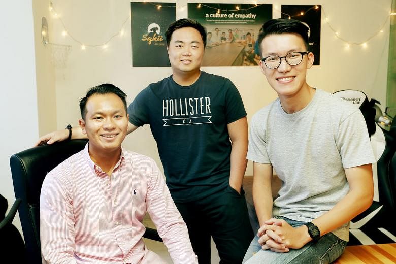 Sqkii founders (from left) Marcus Ng, Eleazar Lim and Kenny Choy first came up with the "Hunt the Mouse" campaign in NTU as a guerilla marketing campaign. An islandwide version of the hunt was later organised with OCBC as the $50,000 prize sponsor.