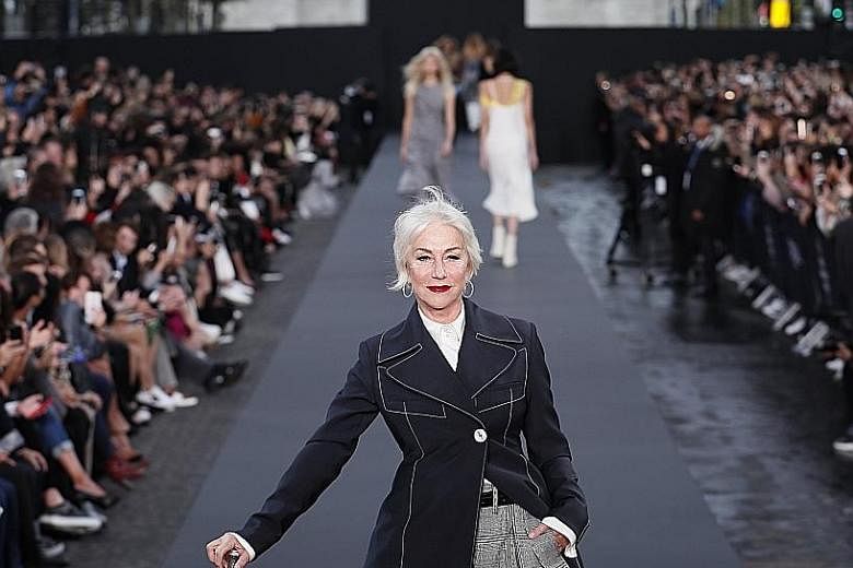 English actress Helen Mirren (above), 72, and American actress Jane Fonda (left), 79, took to the runway at the L'Oreal Fashion Show earlier this month during Paris Fashion Week.