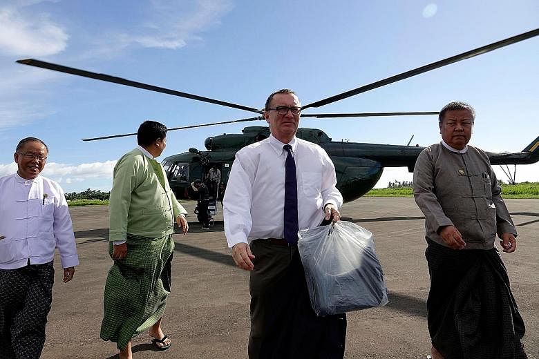 United Nations undersecretary-general for political affairs Jeffrey Feltman arriving at Sittwe Airport in Rakhine state on Tuesday.