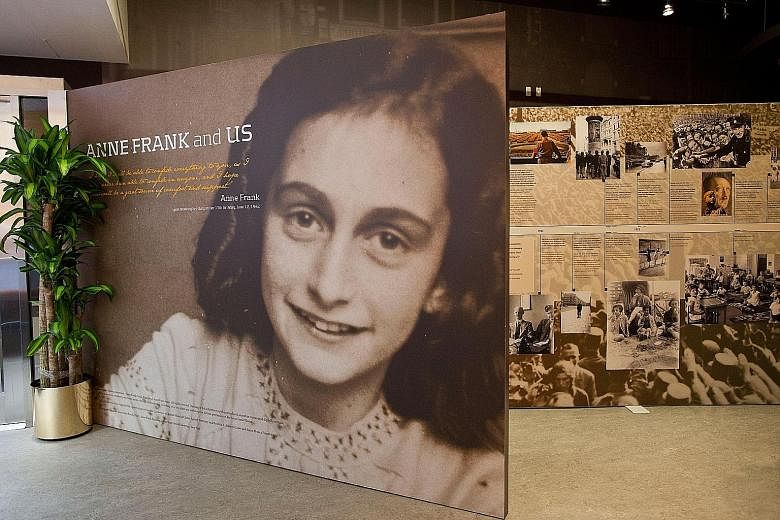 The entrance of the Anne Frank Center in New York City. American online retailers were selling a Halloween costume representing the clothes of the celebrated Jewish teen who died in a Nazi concentration camp during World War II.