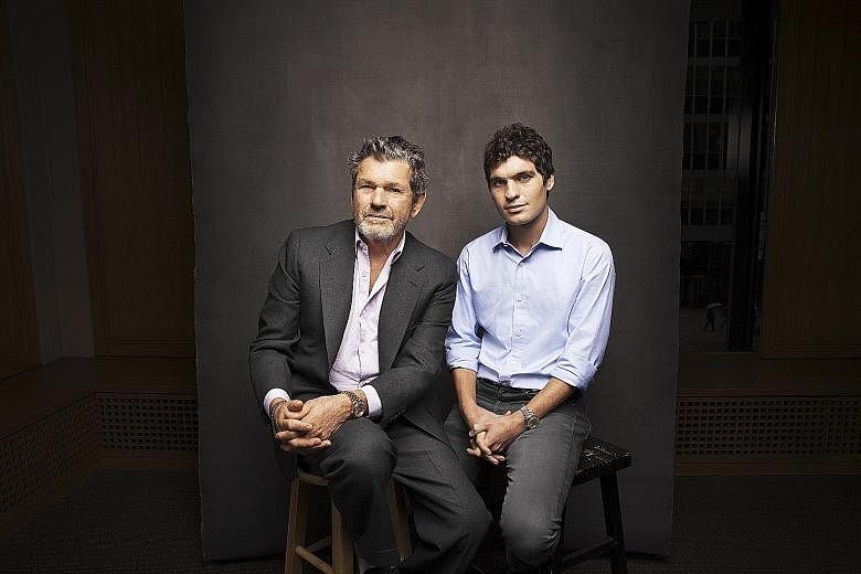 Founder of Rolling Stone Jann Wenner with his youngest son Gus at the magazine's headquarters in New York City.
