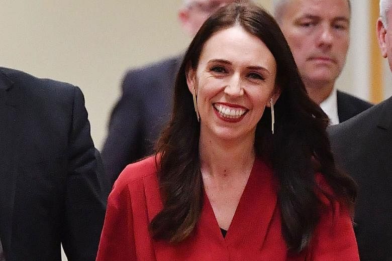 Ms Jacinda Ardern arriving at Parliament in Wellington yesterday for a press conference. She is leading Labour into office for the first time in nine years.