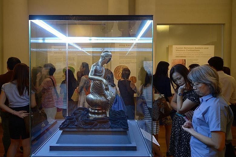 A rare statue of the ancient Buddhist monk Kumarajiva at the Lotus-Sutra Exhibition at The Arts House yesterday.