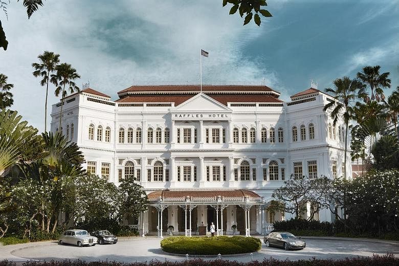 Raffles Hotel's renovation and restoration works are the most extensive since 1989. The works include (clockwise from above, left): retiling of the roof; conversion of Jubilee Hall into a 300-guest ballroom; and stripping back the paint on the facade