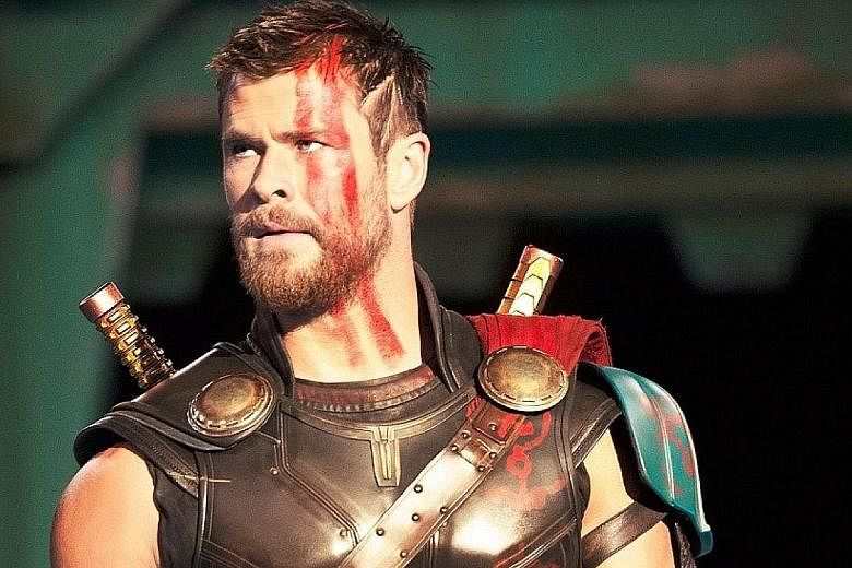 Chris Hemsworth plays the god of thunder in Thor: Ragnarok. The Meyerowitz Stories (New And Selected) stars Ben Stiller (far left) and Adam Sandler.