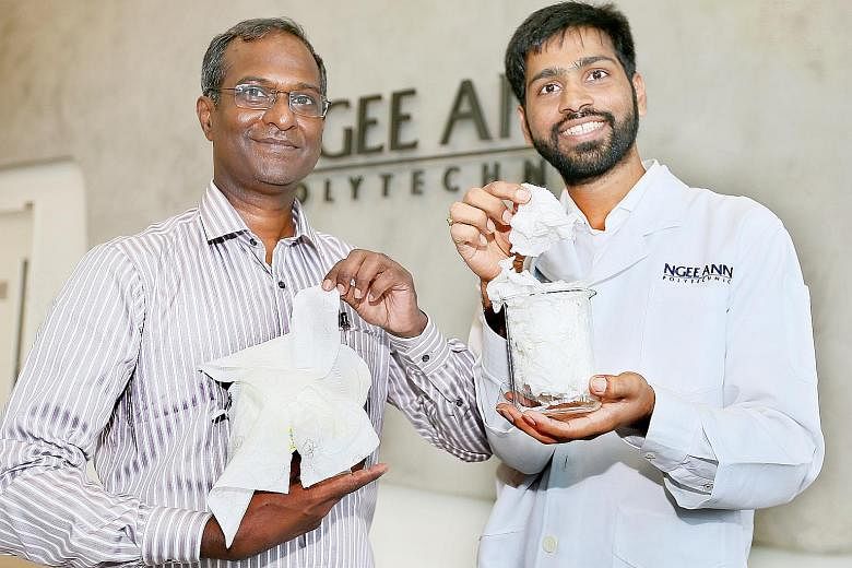 Mr N. Chandrasekaran (left), mill manager at wet wipes manufacturer Kimberly-Clark, and Dr Akshay Jain, from Ngee Ann Polytechnic, who led the study.
