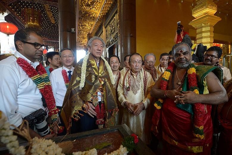 Over 5,000 devotees attended yesterday's consecration of the refurbished Hindu sanctum of the multi-religious Loyang Tua Pek Kong temple. Sixteen new idols of the various forms of the Sri Maha Ganapathy deity have been installed. The temple also hous