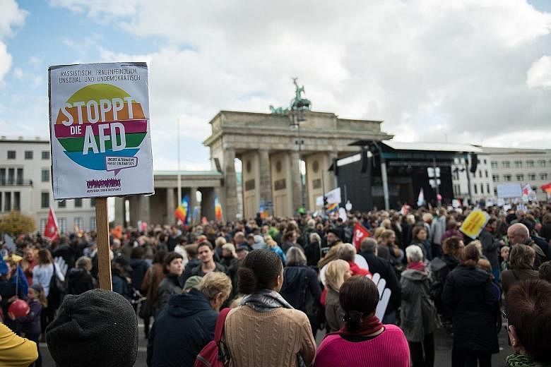 Protesters demonstrating against the presence of the Alternative for Germany party in the Bundestag, or Lower House of Parliament, in Berlin last Sunday.