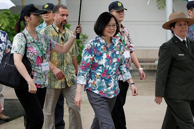Taiwanese President Tsai Ing-wen on her way to visit Pearl Harbour. She is on a week-long trip to three Pacific island allies via Honolulu and the US territory of Guam.
