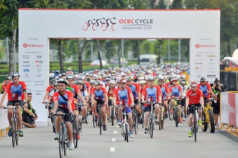 Participants in last year's OCBC Cycle setting off for The Straits Times Ride (23km). That category has already been fully subscribed for the Nov 18-19 edition, but slots for the 42km Sportive Ride are still open. To sign up and for more details, ple