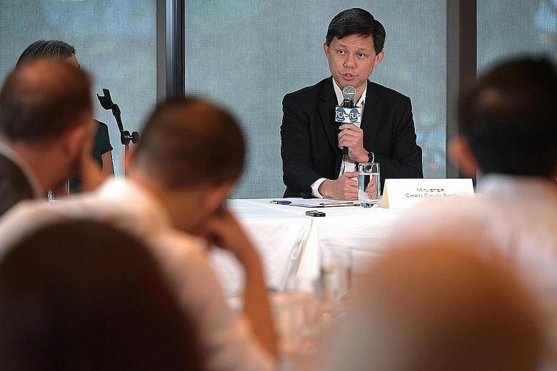 Minister in the Prime Minister's Office Chan Chun Sing speaking at a dialogue with members of the Foreign Correspondents Association of Singapore yesterday. Singapore needs to have its people spend more time abroad as well as work collaboratively wit