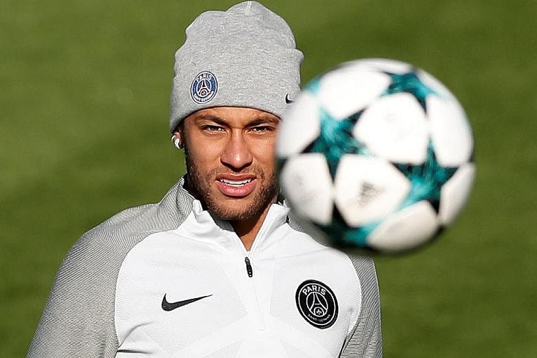 Paris Saint-Germain star Neymar in training yesterday. He is set to return to the PSG line-up after serving a domestic one-match ban following his red card against Marseille.