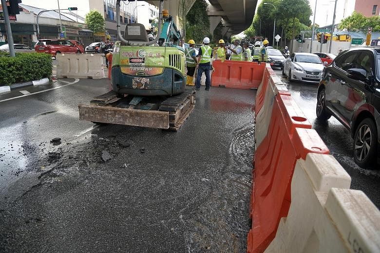 Above: Some households in Choa Chu Kang received brownish water after a pipe burst, disrupting water supply on Sunday. A town council spokesman said this was due to natural sediments in the water tank and flushing of the tank and pipes had been condu