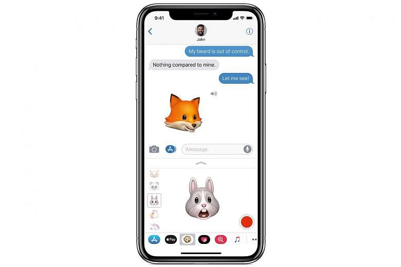 iPhone X users only need to swipe up from the display's bottom to get to the Home screen (right). The TrueDepth camera enables animated emoji, or Animoji, as it captures over 50 different facial muscle movements to animate those expressions in the An
