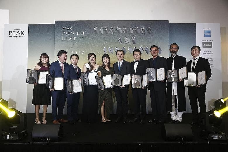 Ten leading innovators and disrupters were honoured in The Peak magazine's Power List 2017 at the Grand Hyatt Singapore last night. Change was the theme of the night, and those honoured included Mr Wong Joo Seng, founder and chief executive officer o