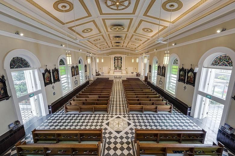 Above: The Cathedral of the Good Shepherd received an honourable mention at the Unesco Asia-Pacific awards for Cultural Heritage Conservation. Left: A view of the church's nave from the choir loft.