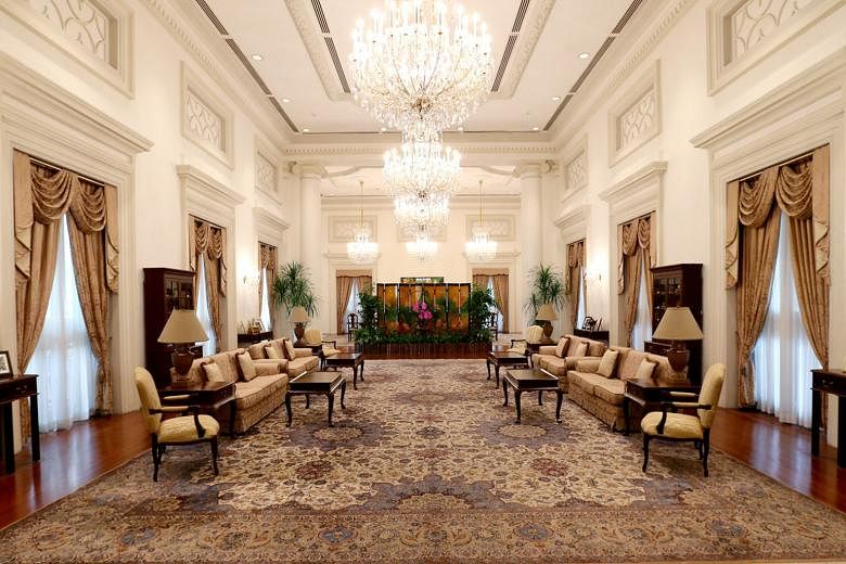 Sri Temasek was designated as the official residence of the prime minister after Singapore's independence. The Guardian of the House statue rests at the head of the grand staircase of the main building. The West Drawing Room. The Istana has become kn
