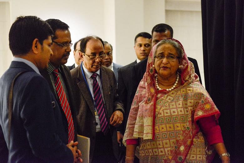 Bangladesh Prime Minister Sheikh Hasina Wajed moved up six places to No. 30 from last year's 36th spot on Forbes Power Women list. She has promised aid to Rohingya refugees fleeing Myanmar, allotting about 800ha of land in her country for them.