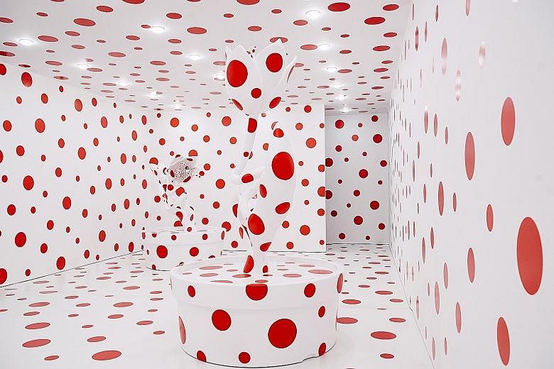 With All My Love For The Tulips, I Pray Forever, made in 2011 by Yayoi Kusama, on display at the David Zwirner Gallery in New York.