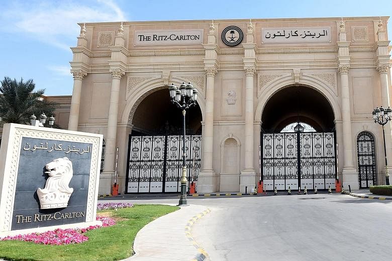 The main gate of the Ritz Carlton hotel in Riyadh is seen closed on Sunday. At least some of those detained in a high-profile, anti-corruption sweep by the Saudi Arabian government were being held at the opulent hotel in the diplomatic quarter of the