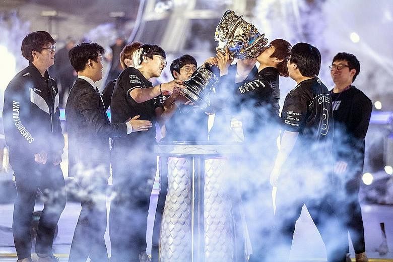 League of Legends 2017 World Championship winners Samsung Galaxy savouring their win at Beijing's Bird's Nest stadium last Saturday.