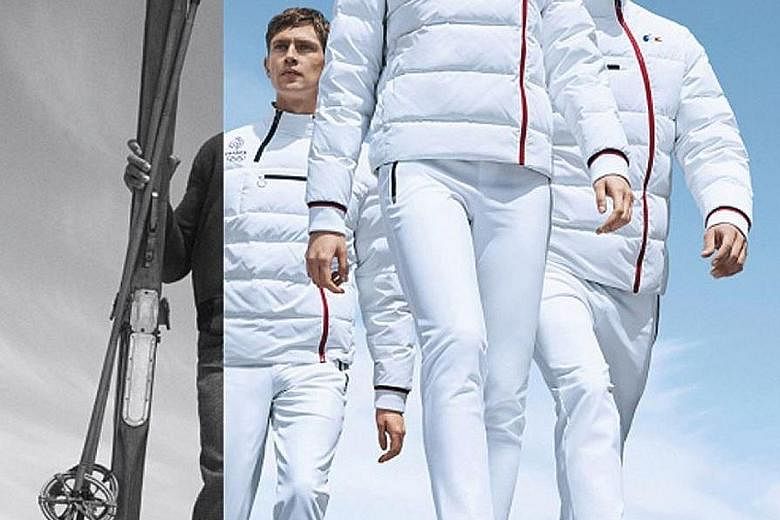 The closing ceremony styles by Ralph Lauren for Team USA (left) are no-fuss and low-kitsch while Lacoste has gone for aerodynamic atonal looks (below) for the French team.