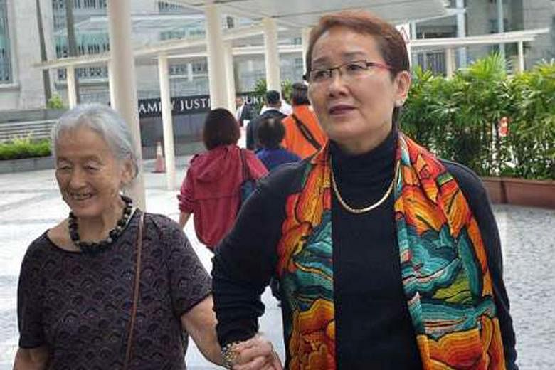 Madam Chung Khin Chun (left) and Madam Hedy Mok outside the courts in September 2016. The million-dollar fees were for legal services law firm Selvam rendered to the duo between August 2014 and December 2016.