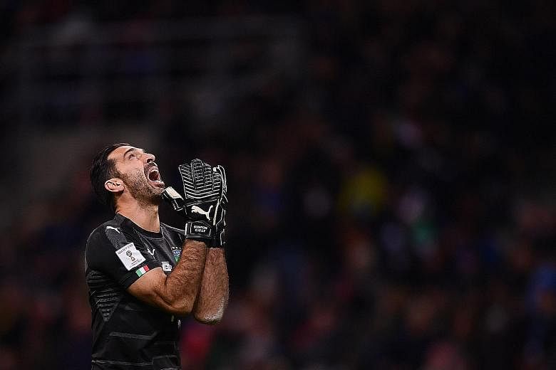 Italy goalkeeper Gianluigi Buffon in anguish during the second leg of the World Cup play-off against Sweden. Buffon, 39, called time on his international career.