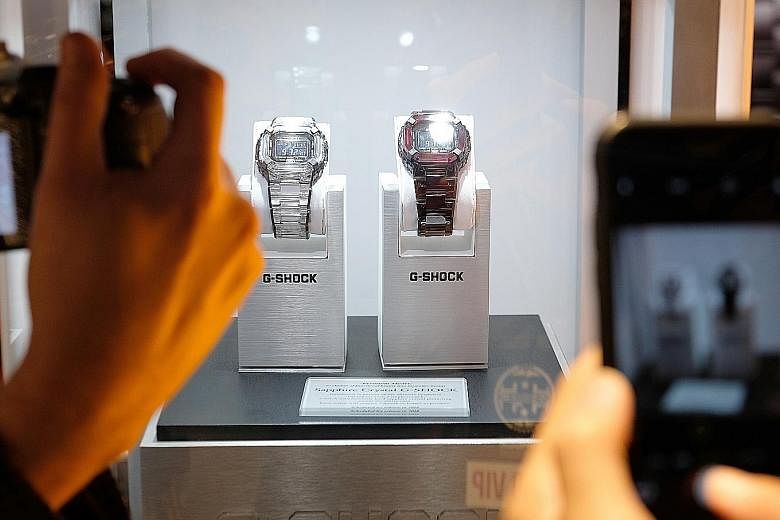 Casio's upcoming sapphire crystal G-Shock models on display at the brand's 35th anniversary celebration in New York City. The watch's case is said to be protected by sapphire crystal and will be almost unscratchable.