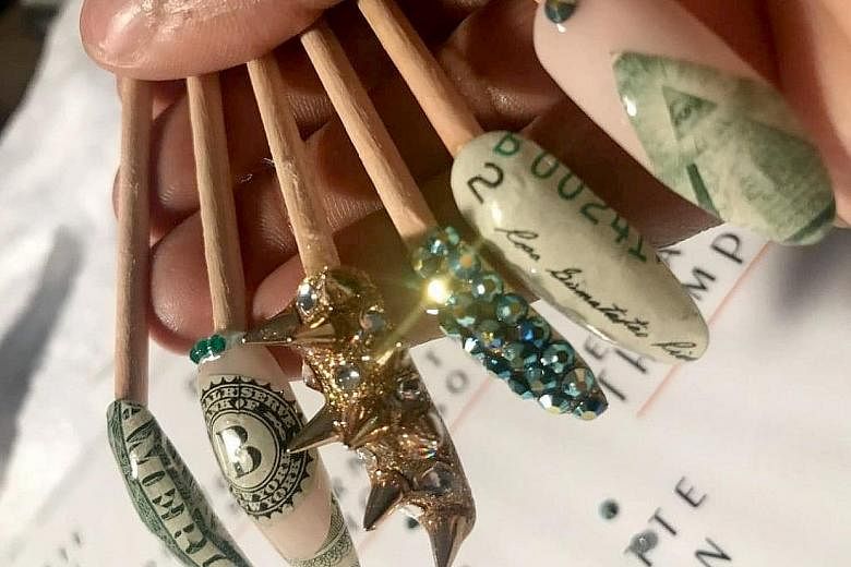 Examples of Bernadette Thompson's money nails, which the manicurist created in the mid-1990s.