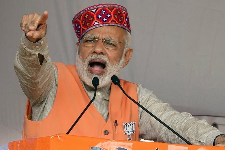 Mr Narendra Modi at an election rally this month. Nearly nine in 10 Indians have a favourable view of the Prime Minister, according to a survey.