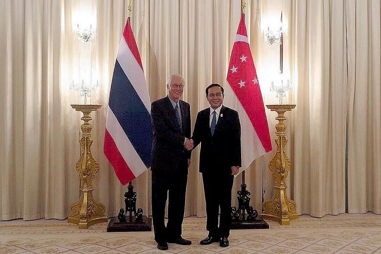 Emeritus Senior Minister Goh Chok Tong with Thai Prime Minister Prayut Chan-o-cha in Bangkok yesterday. ESM Goh said Asean has great potential for internal growth, with a population of more than 600 million and a combined GDP of $3.4 trillion.