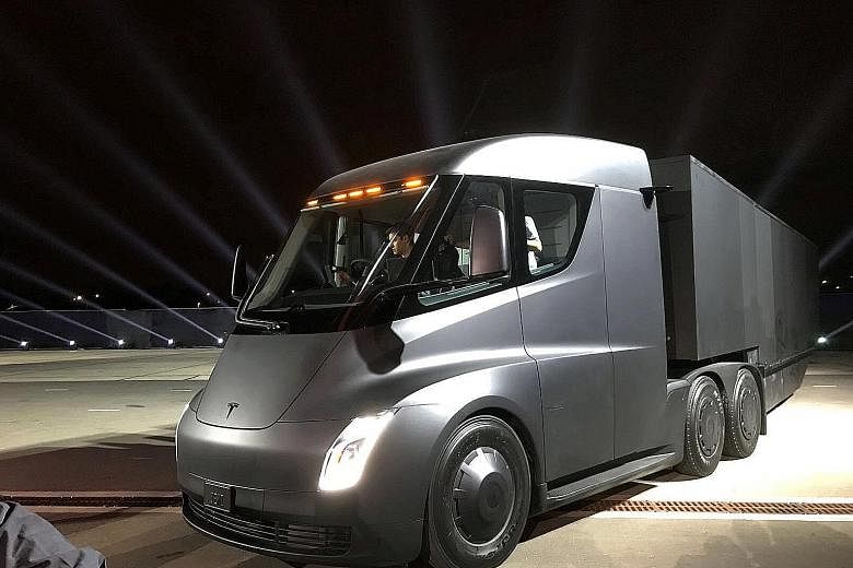 The prototype of an electric big-rig truck, dubbed the Tesla Semi, was unveiled on Thursday. Chief executive Elon Musk says the truck can go up to 800km at maximum weight at highway speed.