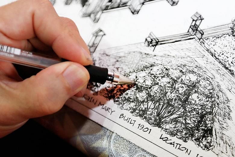 Mr Seow has reproduced even tiny details in his sketches to give a more holistic portrayal of the monuments.