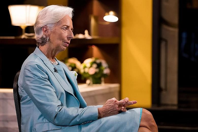 Ms Christine Lagarde at the Asia-Pacific Economic Cooperation (Apec) summit in Vietnam last week. In an exclusive interview with ST during a two-day visit to Singapore this week, she called on governments to step up investments in education and train