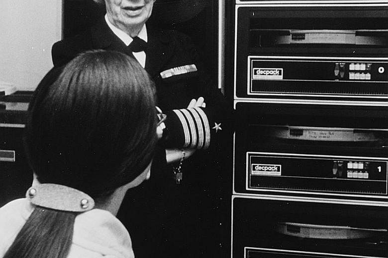 Ms Genevieve Grotjan Feinstein helped break a cipher-generating machine used by Japanese diplomats during the war. Captain Grace Hopper, then head of the Navy Programming Language Section of the Office of the Chief of Naval Operations, discussing a p