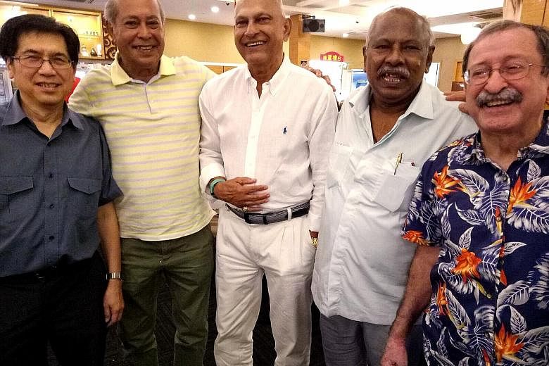 From left: Ivan Goh, son of the late sports administrator Goh Teck Phuan, and former athletes G. Alagappan, Natahar Bava, P. Pillai and Mirza Namazie at the Swift dinner on Friday night.
