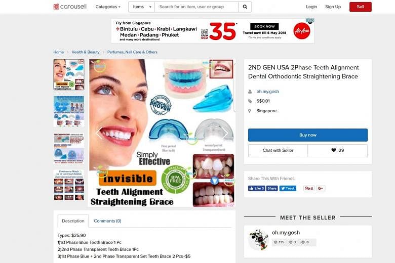 Cheap plastic braces are put up for sale freely on online platforms like Carousell and Qoo10. They purportedly push the teeth into proper alignment over a period of a few months, but their use may lead to problems such as poor fit or unwanted tooth m