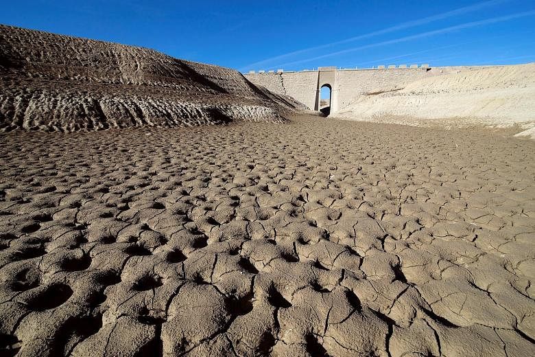 The Mediano reservoir in the Pyrenees in Huesca province in Aragon, Spain, on Sunday. Almost all of the Spanish territory has been experiencing drought in recent months, a situation that has led national water reservoirs to record their lowest levels