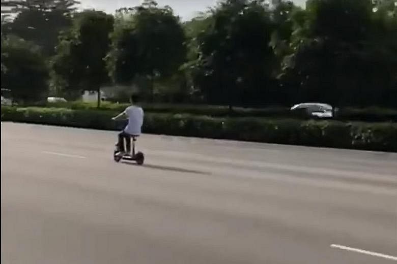 A video that was shared online shows a man on an e-scooter riding on the second lane of the Pan-Island Expressway. The e-scooter has been impounded and the rider is assisting in investigations, said the LTA in a Facebook statement.