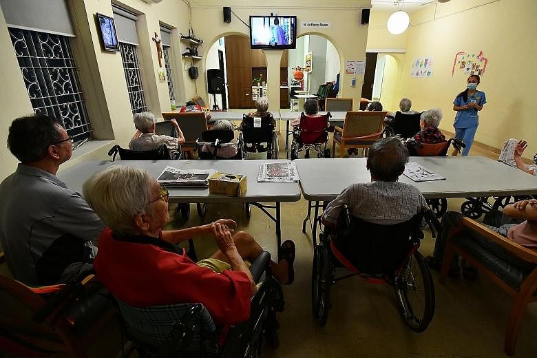 Residents of Good Shepherd Loft watching TV last November in the home. In September this year, the Health Ministry renewed the home's licence for another year, as it "has begun to demonstrate sustained efforts to comply with the nursing home licensin