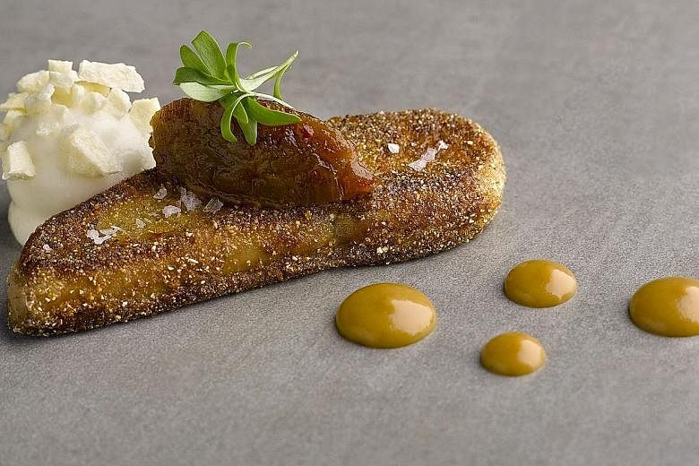 Osia's Pan-fried Foie Gras is served with pineapple.